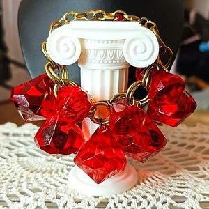 Vintage Estate Brass Cranberry Red Bead Bracelet